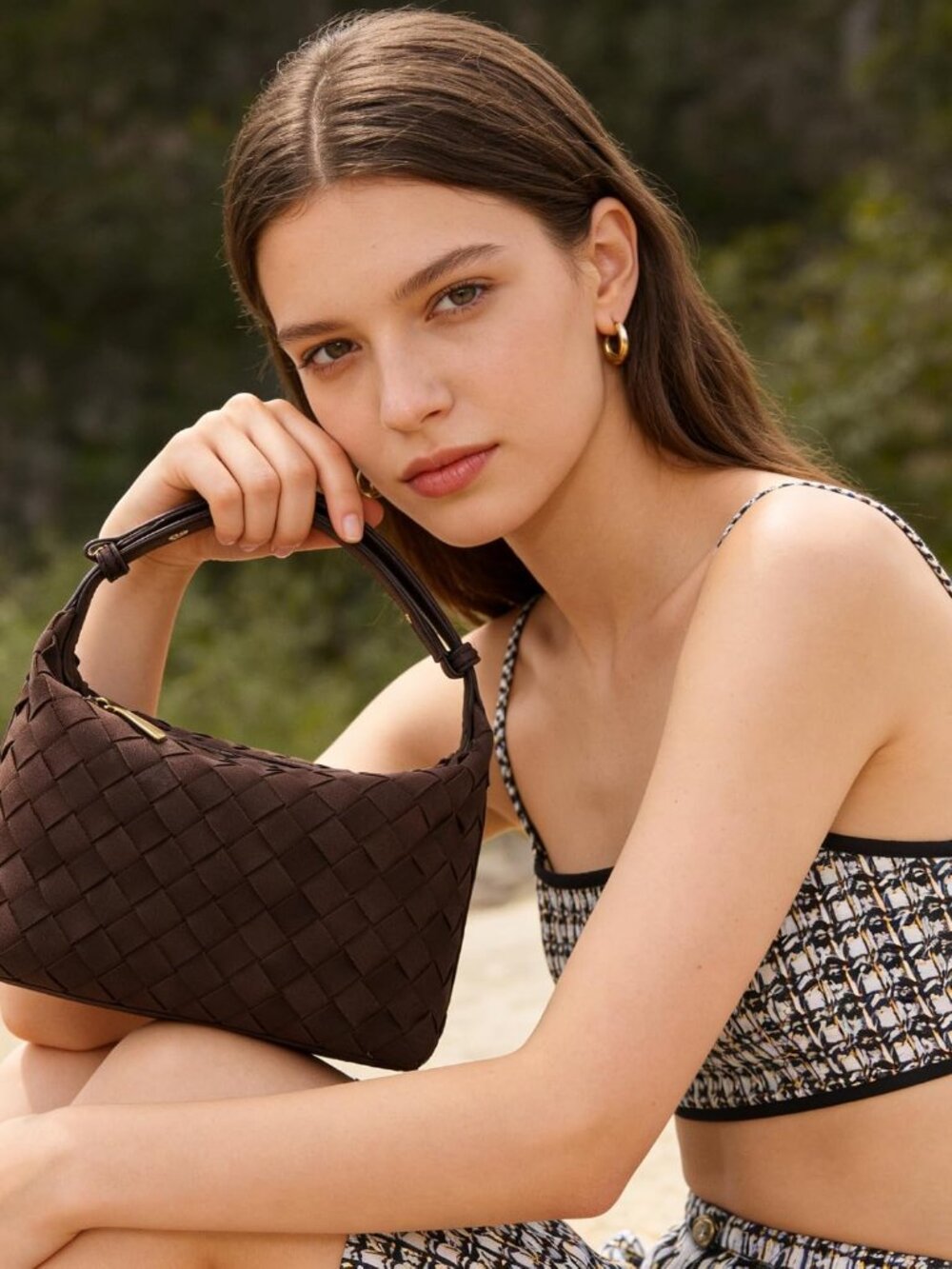 Suede Purse Bag for Women Vintage Woven Hobo Handbag Small Shoulder Bag | with A - Picture 2 of 6